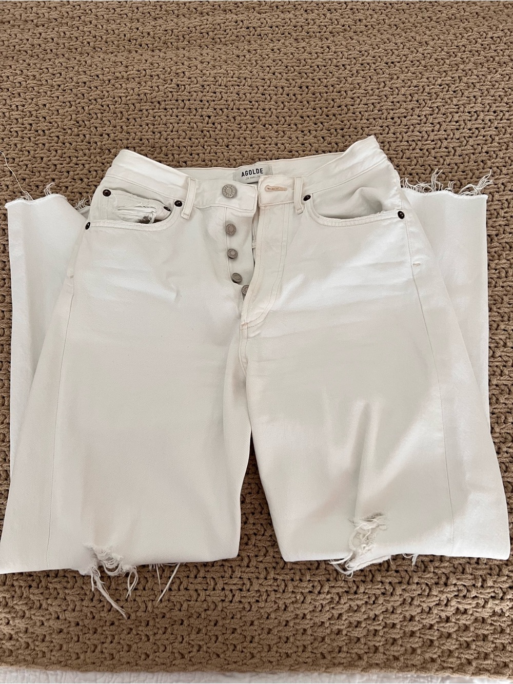 AGOLDE White Straight Leg High-Rise Button-Fly Jeans